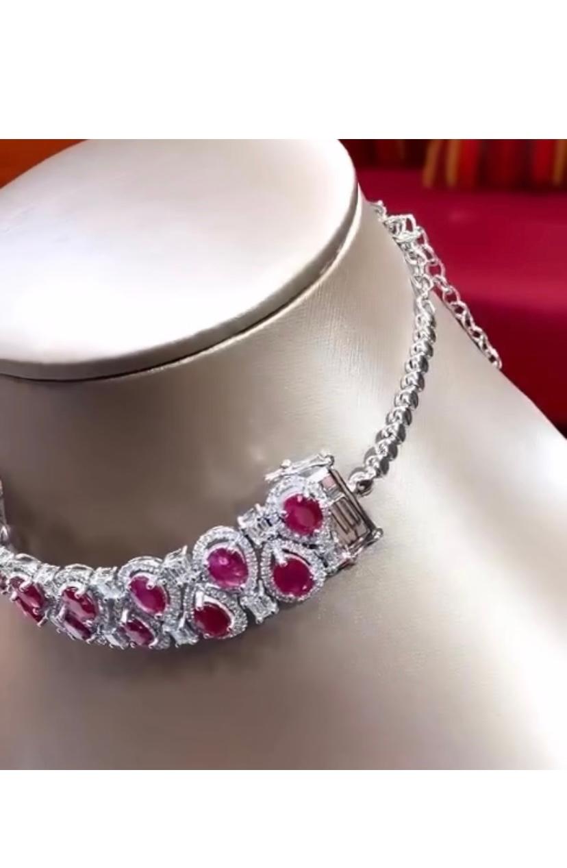 Women's AIG Certified 23.00 Carat Burmese Rubies  9.70 Ct Diamonds Choker/Bracelet  For Sale