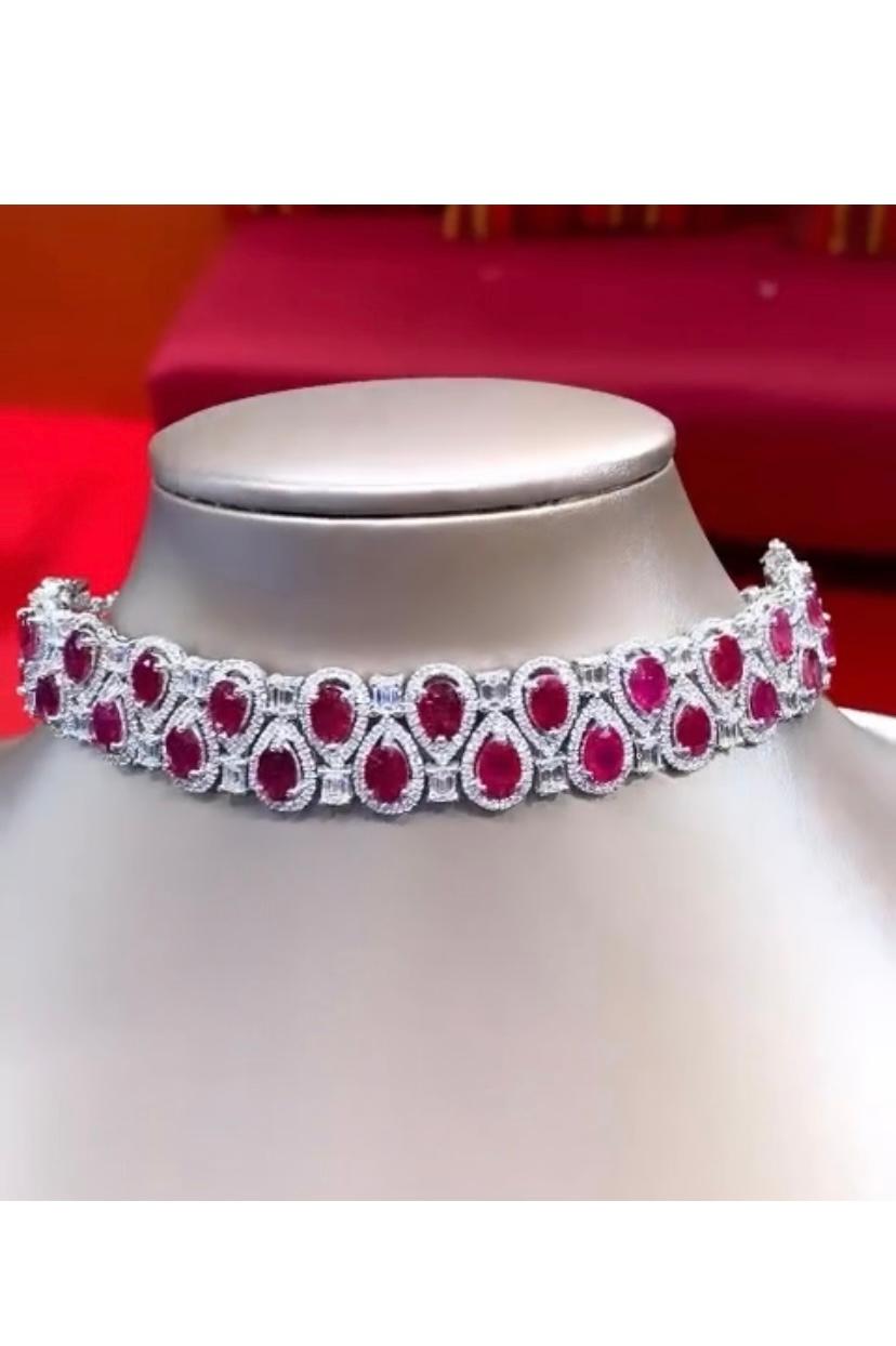 AIG Certified 23.00 Carat Burmese Rubies  9.70 Ct Diamonds Choker/Bracelet  For Sale 1