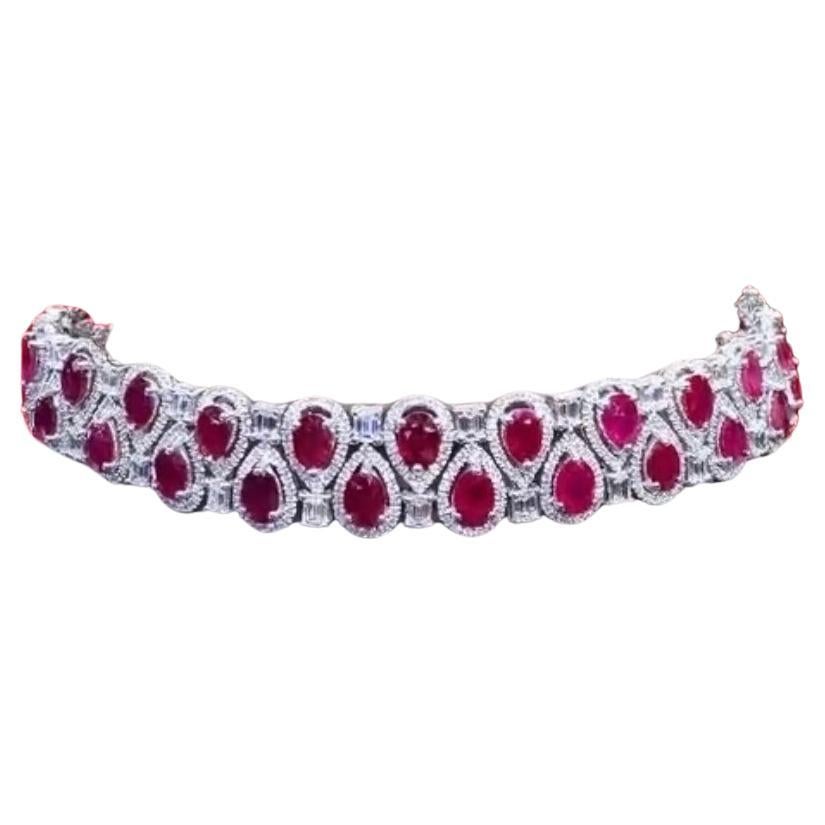 AIG Certified 23.00 Carat Burmese Rubies  9.70 Ct Diamonds Choker/Bracelet  For Sale
