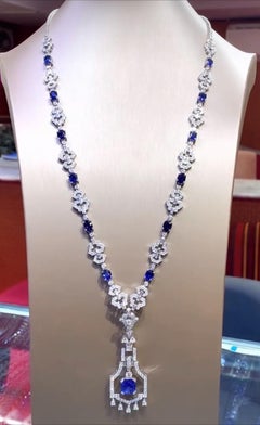 AIG Certified 23.00 Ct Ceylon Sapphires  10.00 Ct Diamonds 18k Gold Necklace