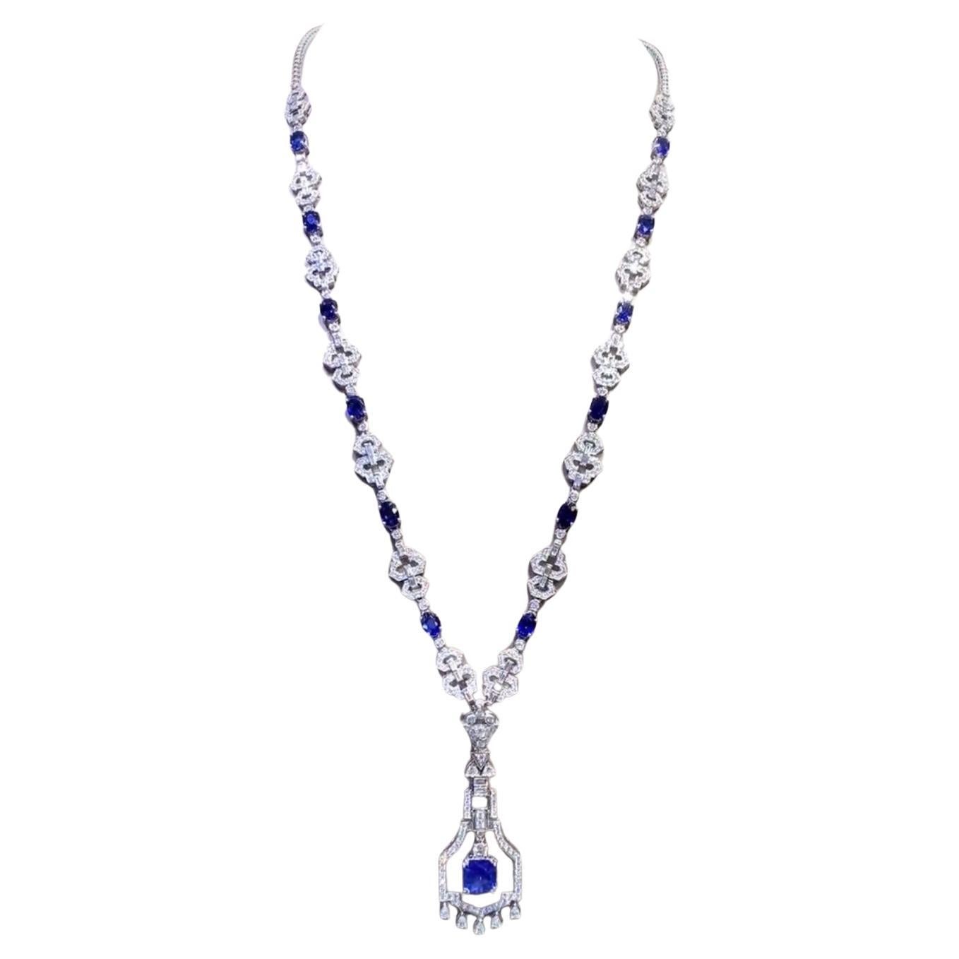 AIG Certified 23.00 Ct Ceylon Sapphires  10.00 Ct Diamonds 18k Gold Necklace