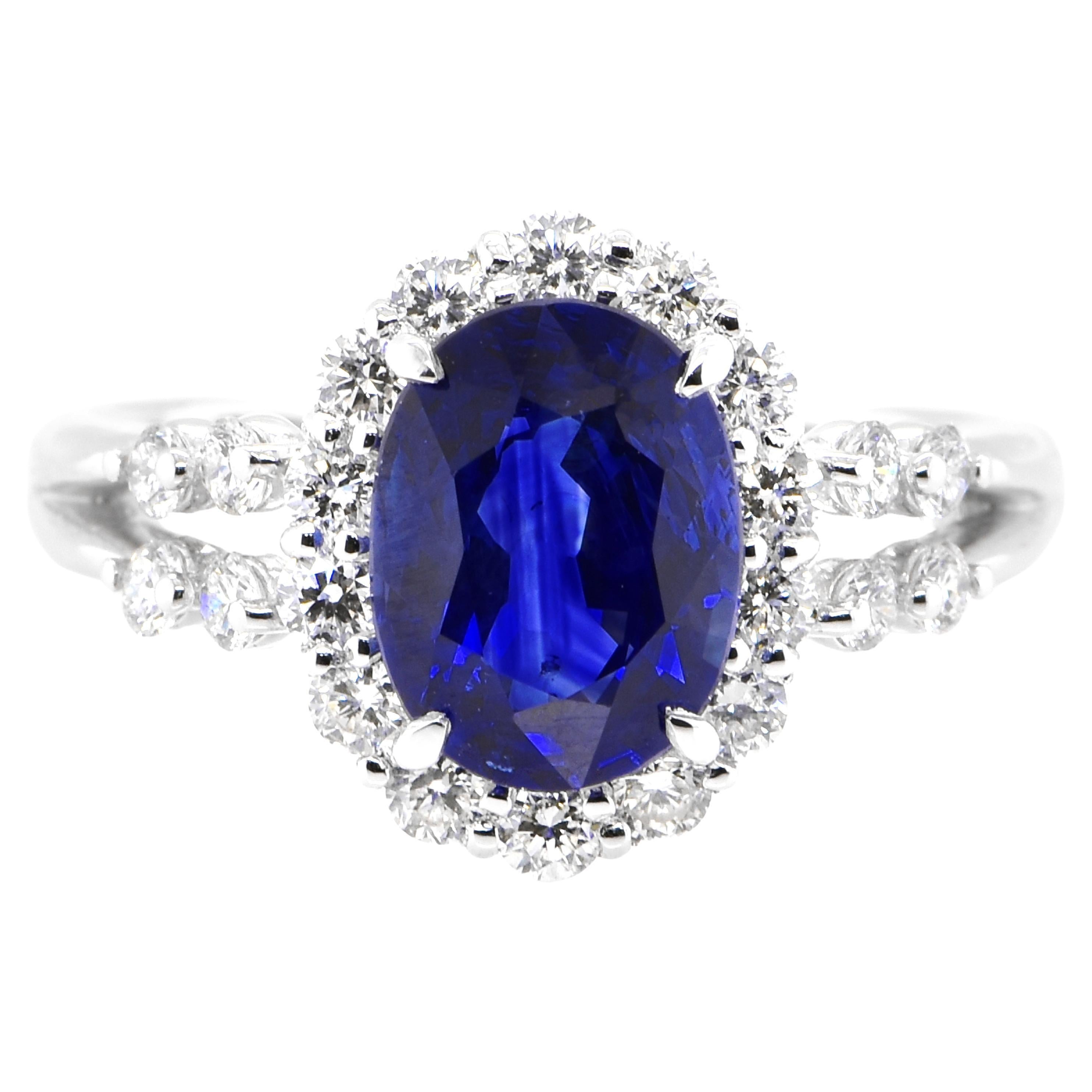 AIG Certified 2.33 Carat Royal Blue Sapphire and Diamond Set in Platinum For Sale