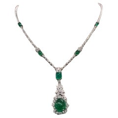 AIG Certified 23.37 Carats Zambian Emeralds  4.77 Ct Diamonds 18K Gold Necklace 