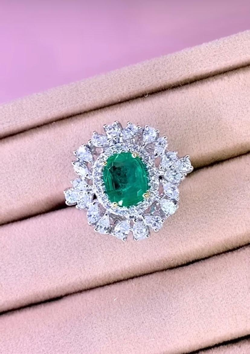 AIG zertifiziert 2,34 Karat Diamanten 2,25 Karat sambischen Smaragd 18K Gold Ring im Angebot 3