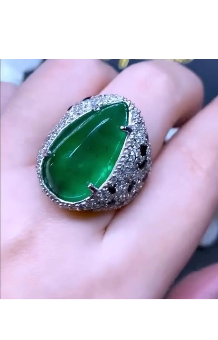 Women's AIG Certified 23.42 Carats Zambian Emerald.  2.91 Carats Diamonds 18K Gold Ring For Sale