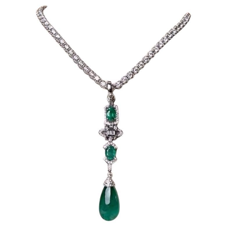 Colgante de oro de 18 quilates con esmeraldas de Zambia de 23,80 quilates y 1,40 quilates de diamantes con certificado AIG