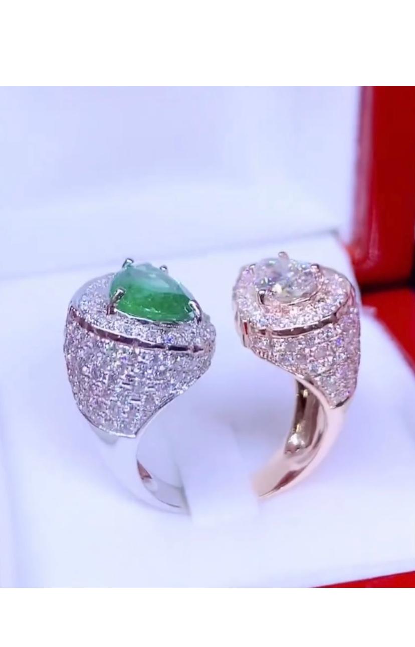 AIG Certified 2.40 Carats Zambia Emerald GIA Certified 1 Ct Diamonds Ring For Sale 1