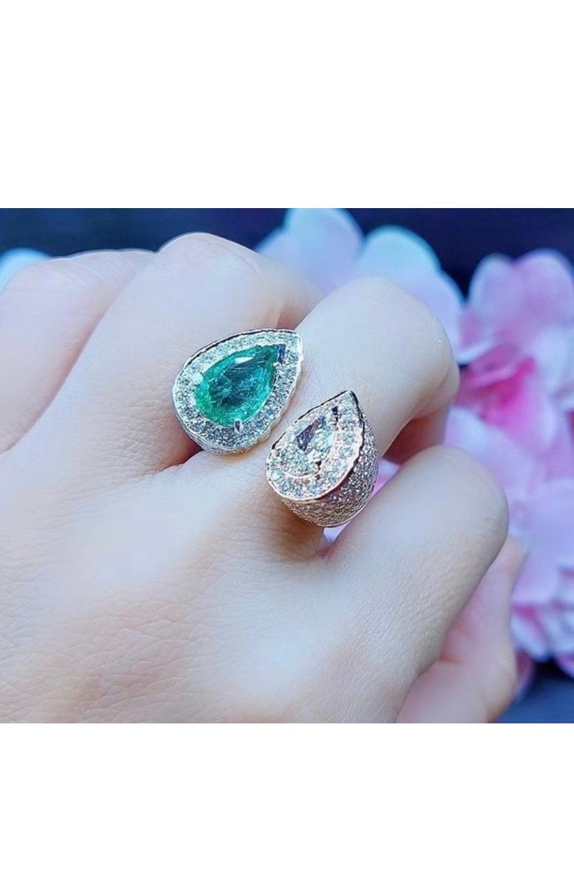 AIG Certified 2.40 Carats Zambia Emerald GIA Certified 1 Ct Diamonds Ring For Sale 2