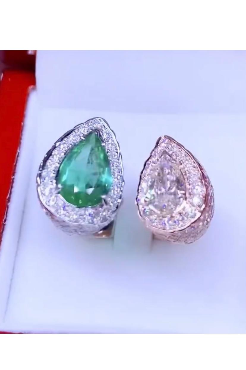 AIG Certified 2.40 Carats Zambia Emerald GIA Certified 1 Ct Diamonds Ring For Sale 3