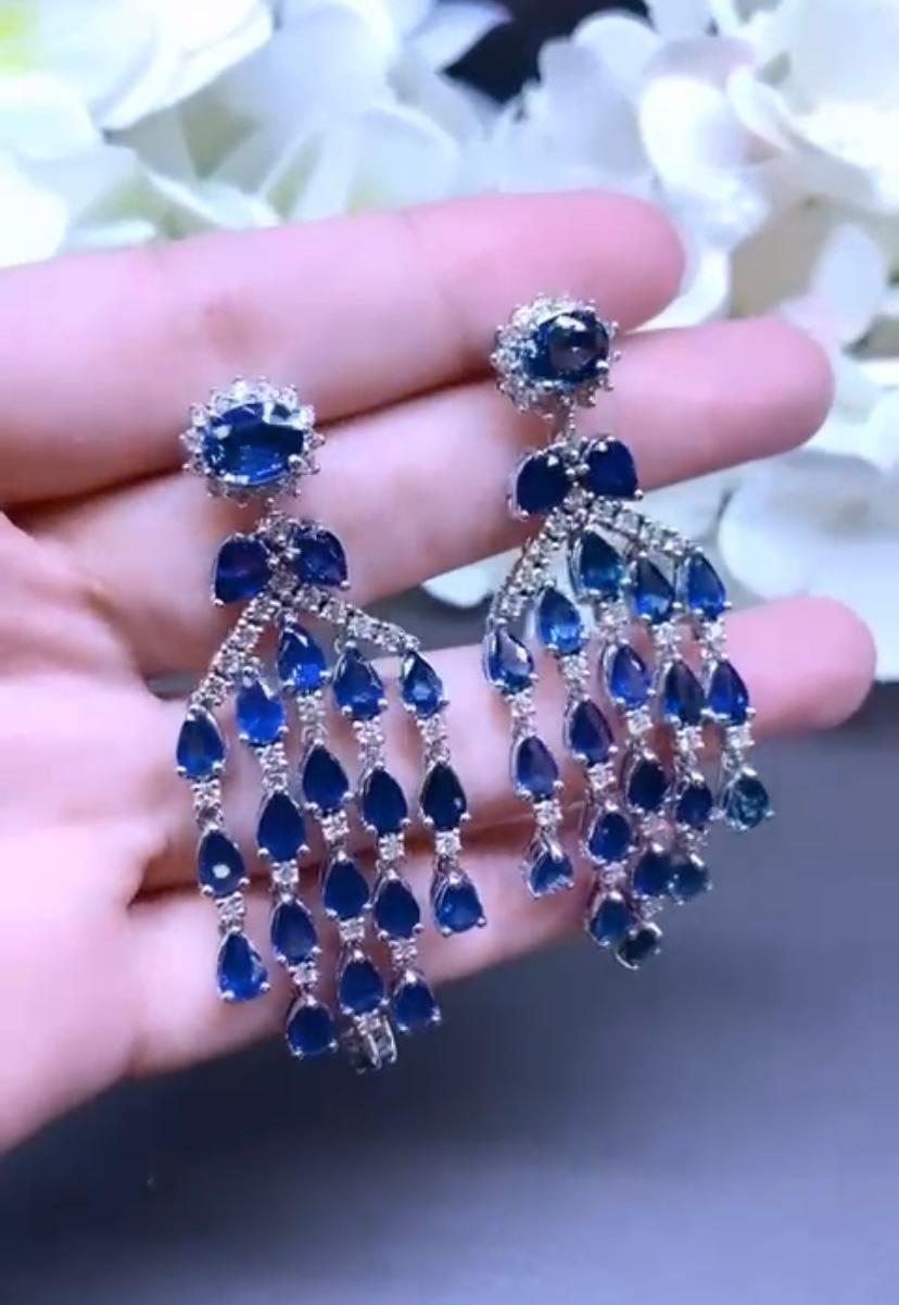 Women's AIG Certified 24.32 Ct Ceylon Sapphires 2.60 Ct Diamonds 18K Gold Earrings  For Sale