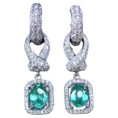 AIG Certified 2.45 Ct Zambian Emeralds 1.90 Ct Diamonds 18k Gold Earrings