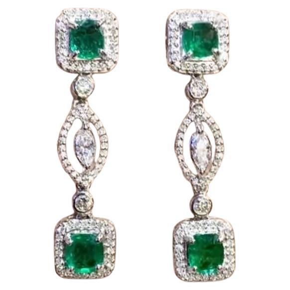 AIG Certified 2.48 Carat Zambian Emeralds 1.51 Ct Diamonds 18K Gold Earrings