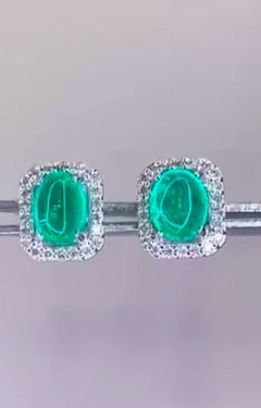 AIG Certified  2.48 Carat Zambian Emeralds Diamonds 18K Gold Earrings