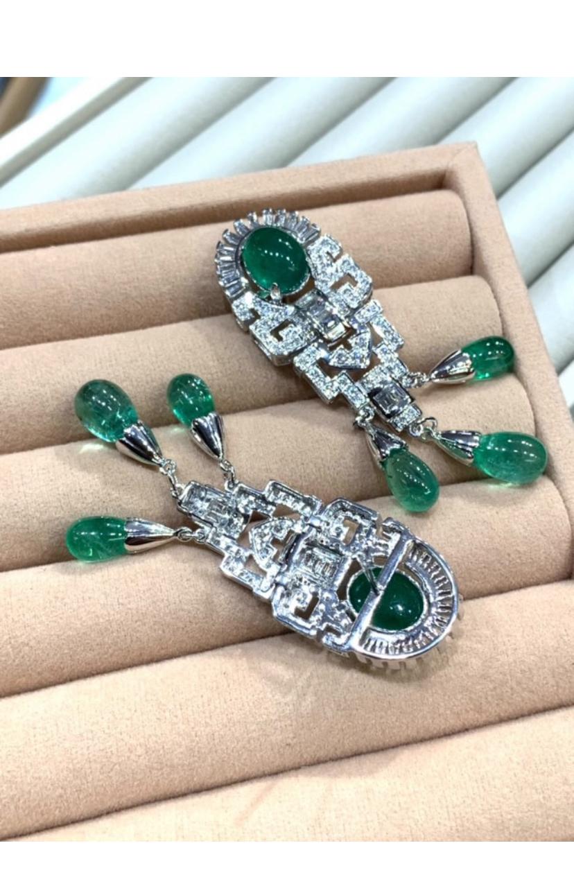 Women's or Men's AIG Certified 24.90 Ct Zambian Emeralds  2.70 Ct Diamonds Gold Art Decò Earrings For Sale