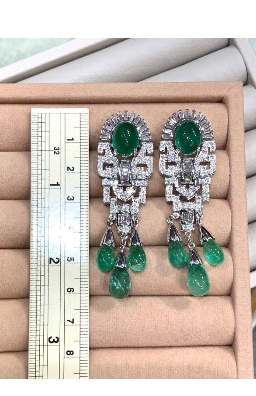 AIG Certified 24.90 Ct Zambian Emeralds  2.70 Ct Diamonds Gold Art Decò Earrings For Sale 1