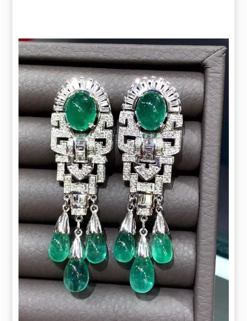 AIG-zertifizierte 24.90 Karat sambische Smaragde  2,70 Karat Diamanten Gold Art Decò Ohrringe im Angebot 3