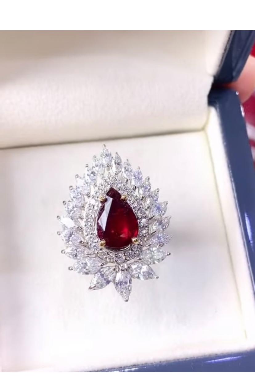 AIG Certified 2.50 Ct Untreated Mozambique Ruby  3.40 Ct Diamonds 18K Gold For Sale 1
