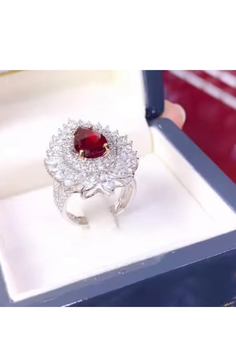 AIG Certified 2.50 Ct Untreated Mozambique Ruby  3.40 Ct Diamonds 18K Gold For Sale 2