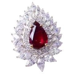 AIG Certified 2.50 Ct Untreated Mozambique Ruby  3.40 Ct Diamonds 18K Gold