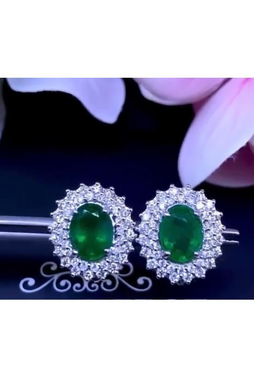 Women's AIG Certified 2.50 Ct Zambian Emeralds   Diamonds 18K Gold Earrings  For Sale