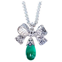 AIG Certified 25.00 Ct Zambian Emerald 1.80 Ct Diamonds Gold Pendant/Brooch