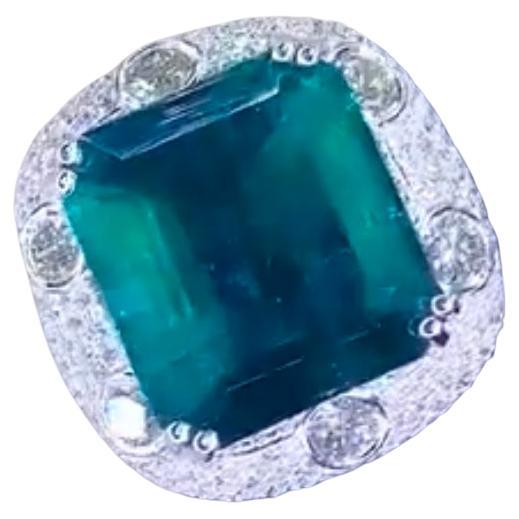 AIG Certified 25.00 Zambian Emerald  6.60 Ct Diamonds 18K Gold Ring