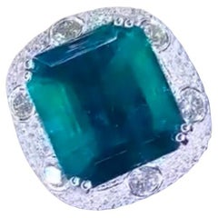 AIG Certified 25.00 Zambian Emerald  6.60 Ct Diamonds 18K Gold Ring