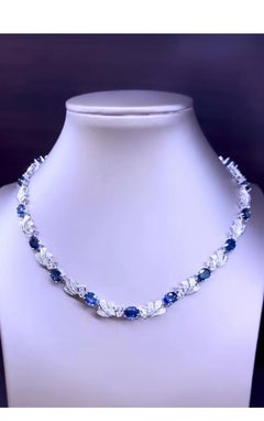 Collier en or 18 carats avec saphirs de Ceylan de 25,68 carats et diamants de 5,11 carats certifiés AIG