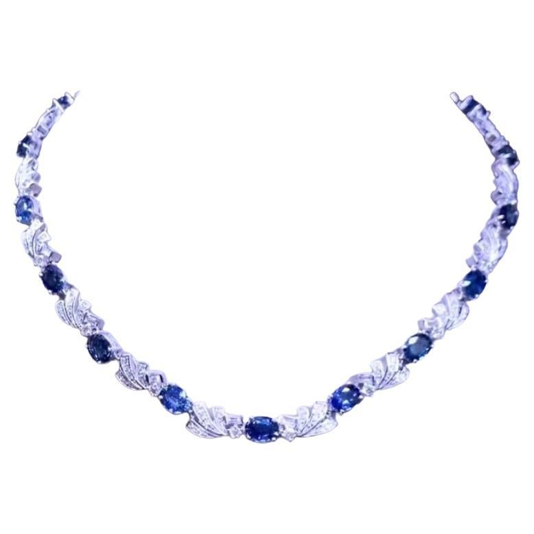 Halskette, AIG-zertifiziert 25,68 Karat Ceylon-Saphire Diamanten 5,11 Karat 18k Gold  im Angebot