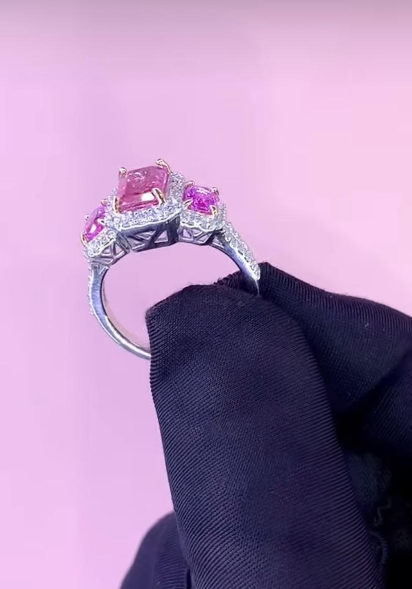 AIG Certified 2.60 Carat Pink Tourmaline Diamonds 18K Gold Ring For Sale 6