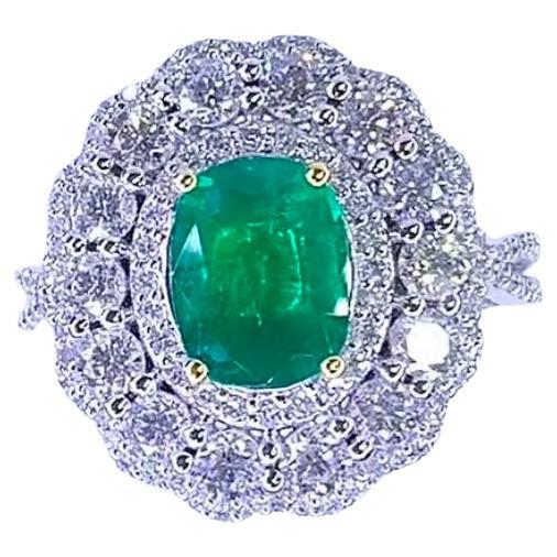 Anillo de oro de 18 quilates con esmeralda zambiana de 2,60 quilates y diamantes de 2,50 quilates, certificado AIG