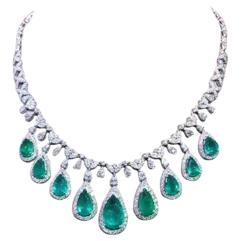 AIG zertifiziert 26,00 Ct sambischen Smaragde 11,00 Ct Diamanten 18K Gold Halskette