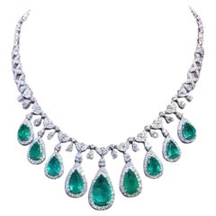 AIG zertifiziert 26,00 Ct sambischen Smaragde 11,00 Ct Diamanten 18K Gold Halskette
