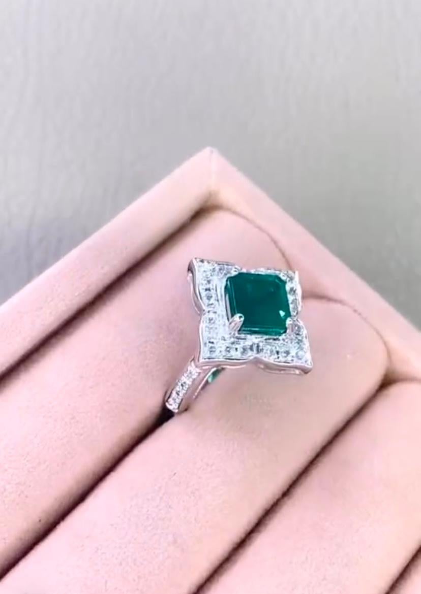 da uomo o donna Anello in oro 18 carati con smeraldo dello Zambia certificato AIG da 2,65 carati in vendita