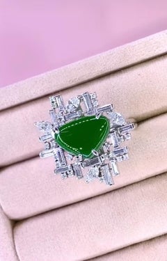 AIG Certified 2.70 Carat Natural Jade 2.20 Ct Diamonds 18K Gold Ring