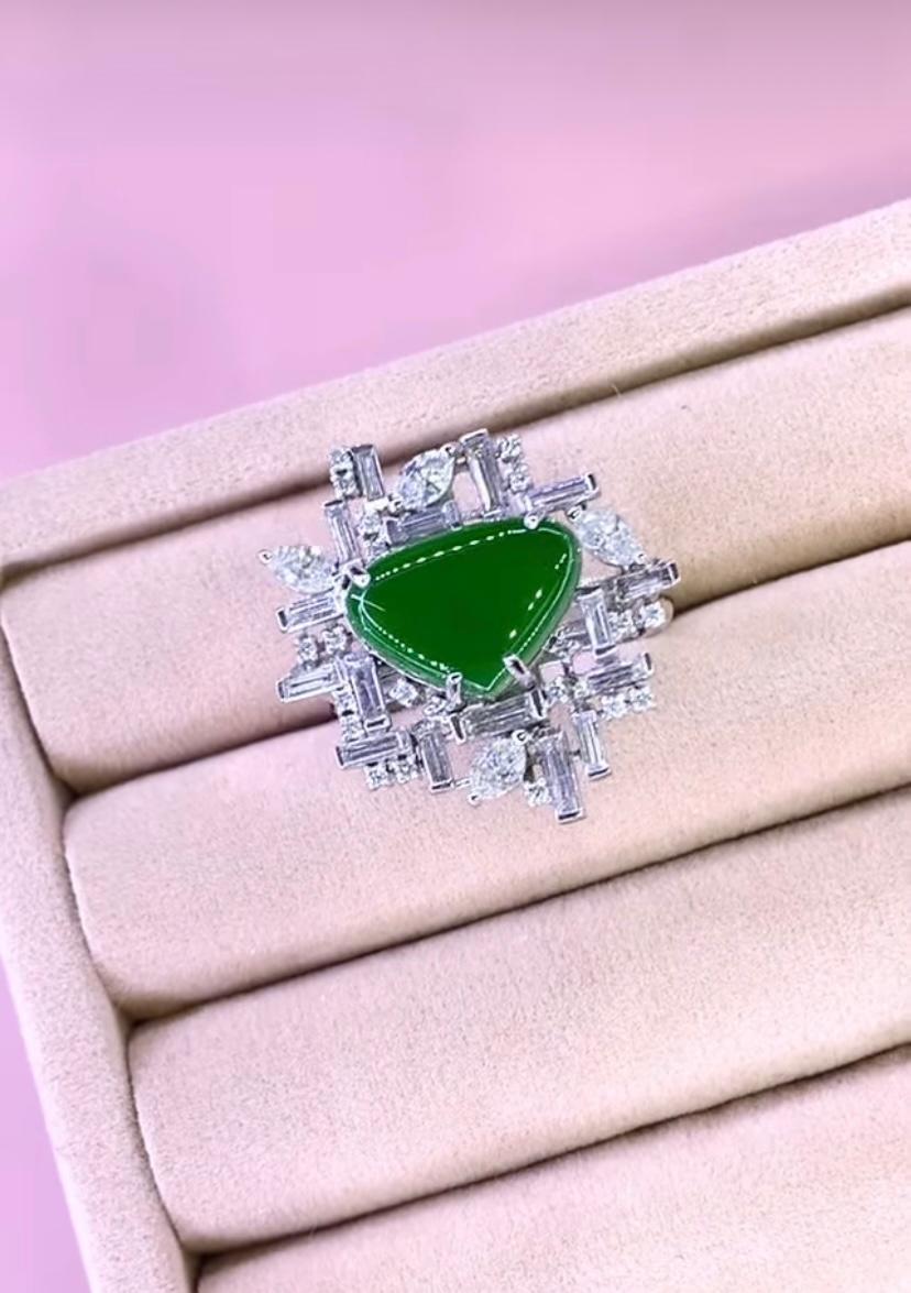AIG Certified 2.70 Carat Natural Jade 2.20 Ct Diamonds 18K Gold Ring In New Condition For Sale In Massafra, IT