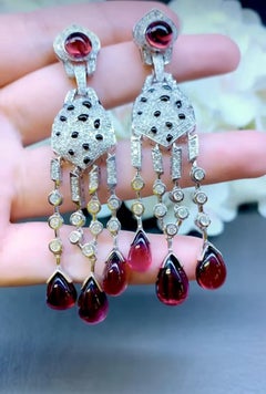 AIG Certified 27.00 Ct Tourmaline Rubellite  3.30 Ct Diamonds 18K Gold Earrings