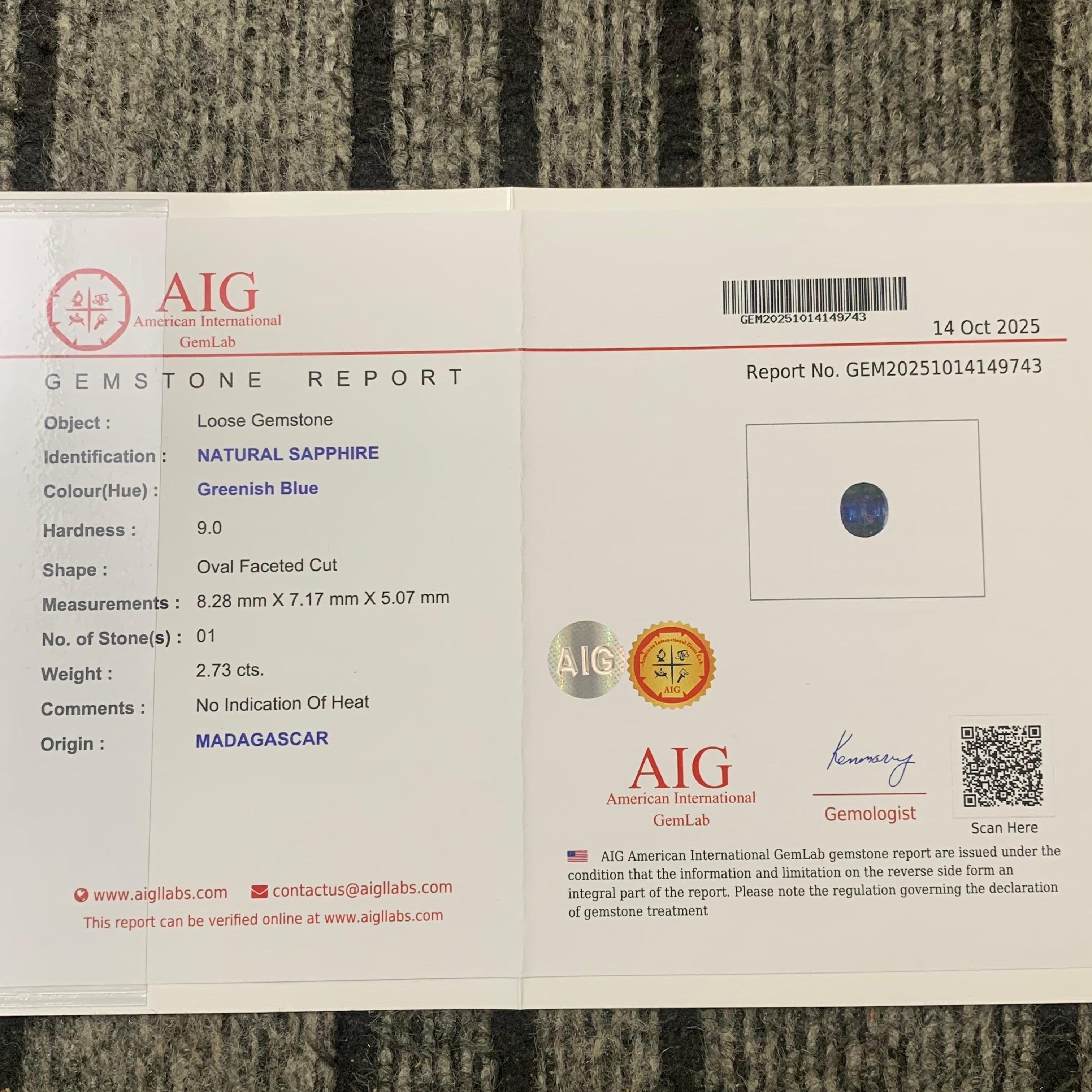 AIG Certified 2.73 Carat Natural Loose Sapphire Oval Shape Gemstone (pierre précieuse de forme ovale) en vente 8