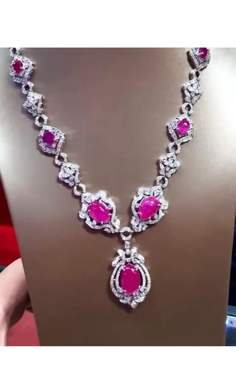 Women's AIG Certified 27.33 Ct Burma Rubies  8.31 Ct Diamonds 18k Gold Necklace  For Sale
