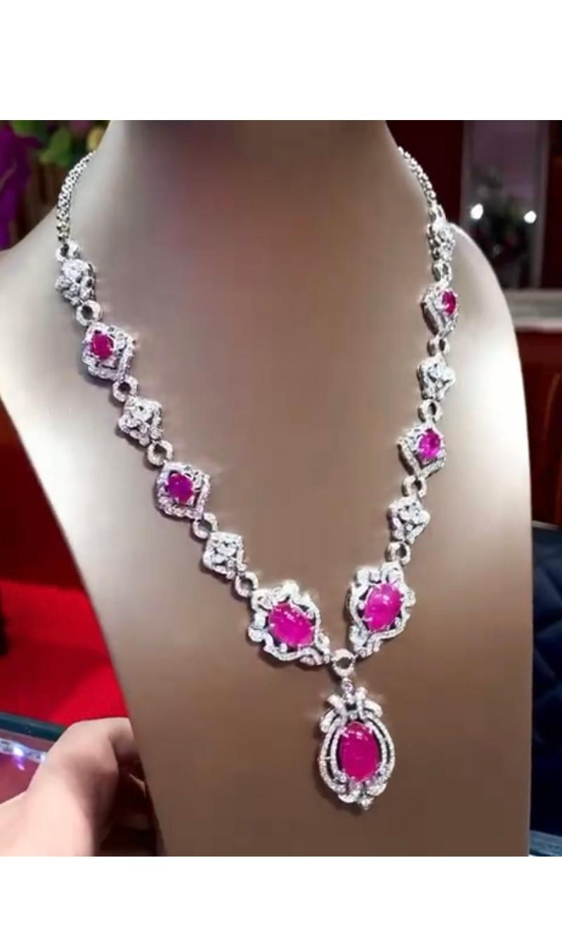 AIG Certified 27.33 Ct Burma Rubies  8.31 Ct Diamonds 18k Gold Necklace  For Sale 1