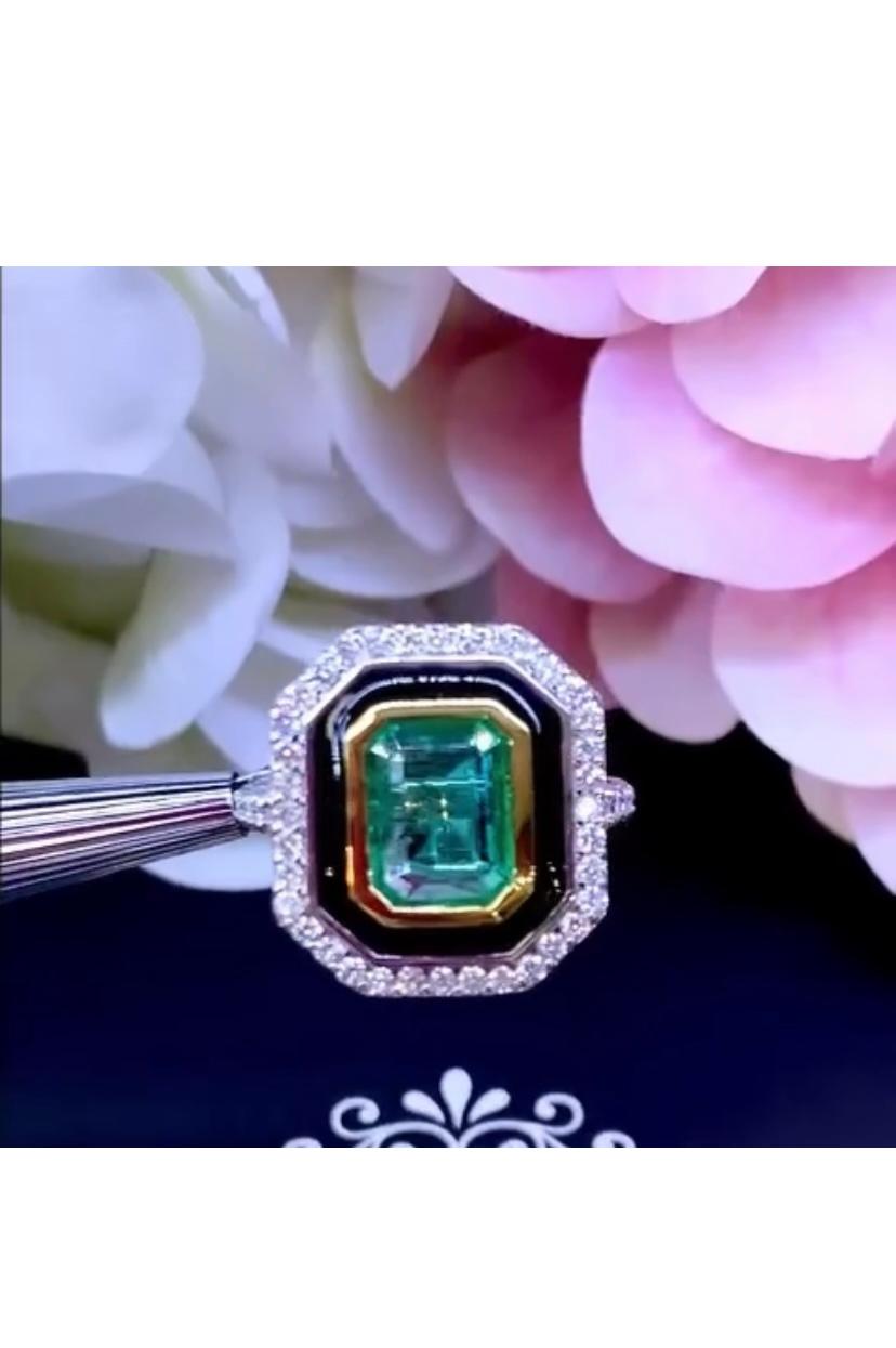Women's or Men's AIG Certified 2.75 Zambian Emerald  Diamonds 18K Gold Ring  For Sale