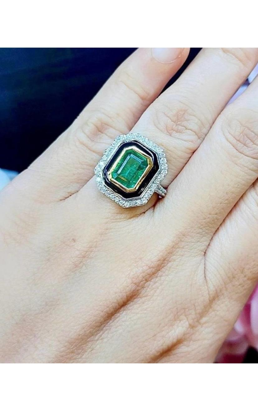 AIG Certified 2.75 Zambian Emerald  Diamonds 18K Gold Ring  For Sale 1