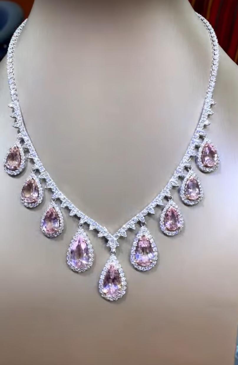 An exquisite Natural Morganite and Diamonds necklace.
Pink Morganites  are full of surprises!!
Their vibrant delicate pink color is often associated with love and compassion, making them a popular choice for jewelry . Pink morganites are timeless