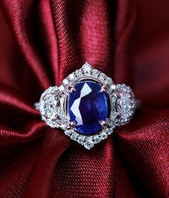 AIG Certified 2.80 Carat Ceylon Sapphire Diamonds 18K Gold Ring