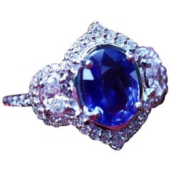 AIG zertifiziert 2,80 Karat Ceylon Saphir Diamanten 18K Gold Ring