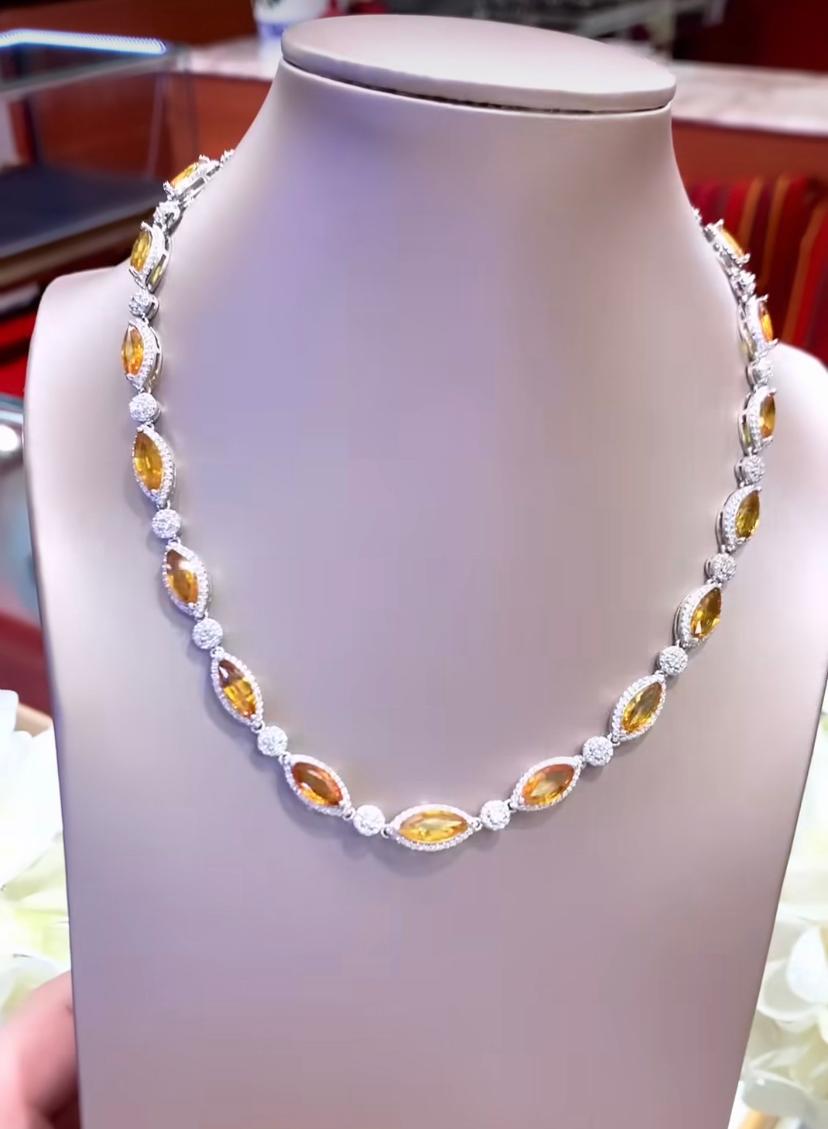 Women's AIG Certified 28.47 Ct Orange Sapphires 4.43 Ct Diamonds 18K Gold Parure For Sale