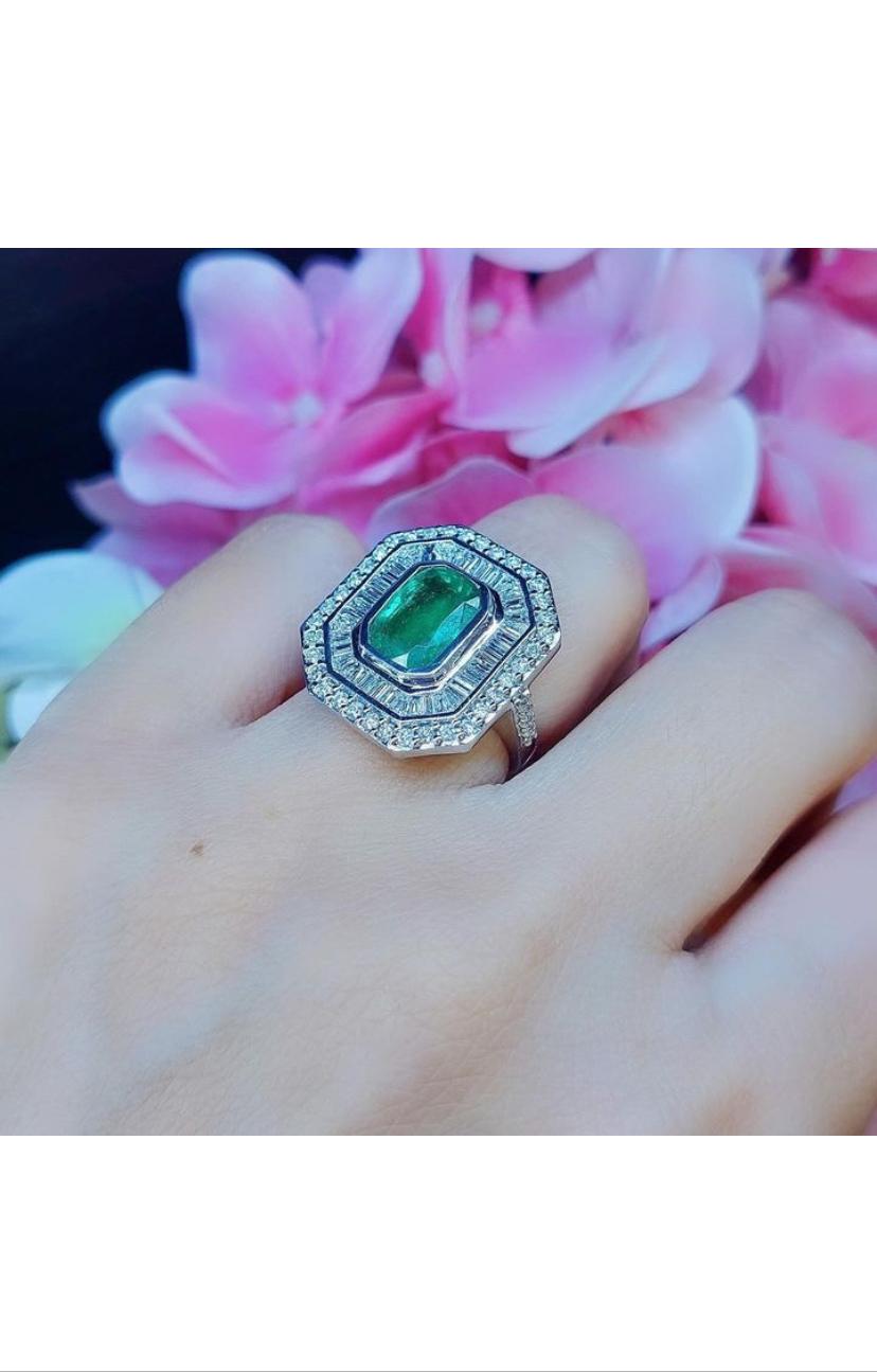 AIG Certified 2.87 Ct Zambian Emerald  1.42 Ct Diamonds 18K Gold  Ring For Sale 5