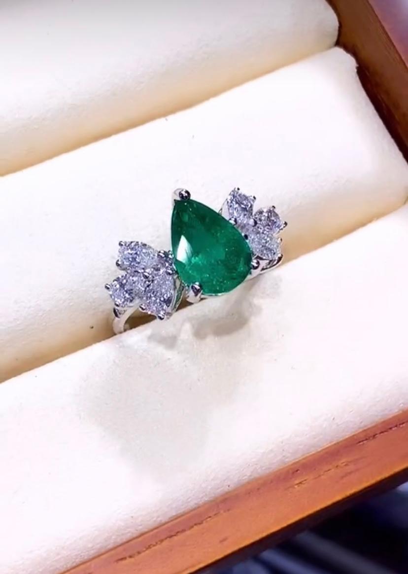 AIG zertifiziert 2,89 Karat sambischen Smaragd Diamanten 18K Gold Ring im Angebot 1