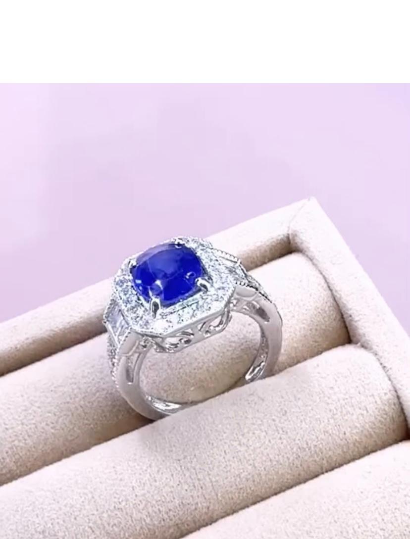 Bague en or 18 carats avec saphir de Ceylan certifié AIG de 2,90 carats et diamants de 1,30 carat en vente 1
