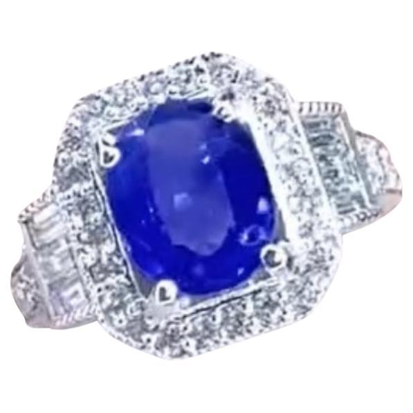 AIG Certified 2.90 Carats Ceylon Sapphire 1.30 Ct Diamonds 18K Gold Ring